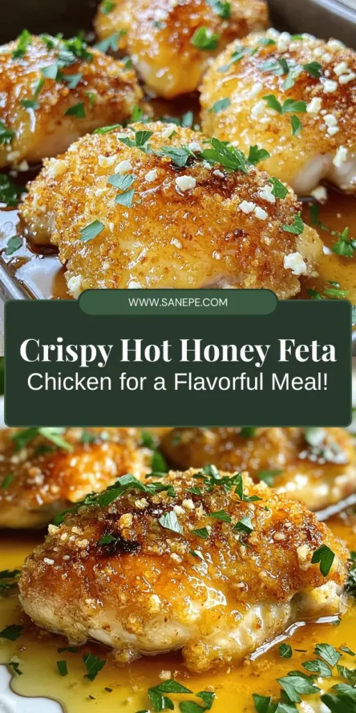 Discover the deliciousness of Crispy Hot Honey Feta Chicken, a perfect blend of sweet and spicy flavors. This simple yet gourmet dish features juicy chicken thighs coated in a golden panko crust, drizzled with spicy hot honey, and topped with creamy feta cheese. Ideal for any meal, this recipe promises to elevate your dining experience. Impress your family and friends with this mouthwatering treat! #CrispyChicken #HotHoney #FetaCheese #FoodieFavorites #DinnerInspiration