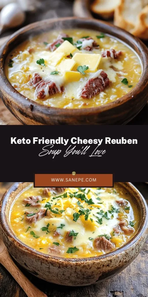 Warm up your day with this Cheesy Keto Reuben Soup, a savory twist on a classic sandwich! Packed with flavors from corned beef, Swiss cheese, and tangy sauerkraut, this low-carb delight is perfect for those following a ketogenic diet. Indulge in a creamy, comforting bowl that satisfies cravings without the carbs. Dive into this nourishing recipe today and enjoy healthful eating. #KetoRecipes #ReubenSoup #LowCarb #KetoDiet #ComfortFood #HealthyEating