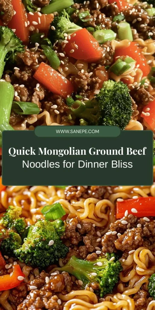 Try this delicious Mongolian Ground Beef Noodles recipe for a quick and flavorful dinner that brings the essence of Mongolia to your table! Combining ground beef, fresh vegetables, and aromatic spices, this dish is comforting, nutritious, and can be ready in just 30 minutes. Perfect for busy weeknights, it’s sure to become a family favorite. Whip it up tonight and enjoy a taste of Mongolian cuisine! #MongolianNoodles #QuickDinner #FamilyFavorites #EasyRecipes #Foodie