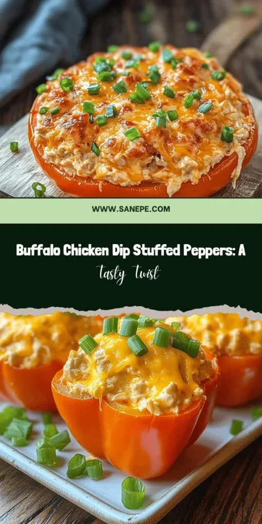 Discover a healthier twist on a classic favorite with Buffalo Chicken Dip Stuffed Sweet Bell Peppers! This crowd-pleaser combines the creamy, spicy goodness of buffalo chicken dip with nutritious sweet bell peppers, making it both satisfying and guilt-free. Perfect for parties or game days, these vibrant peppers are filled with chicken, cream cheese, ranch, and more. Customize your spice level and enjoy a delightful burst of flavor! #HealthyRecipes #BuffaloChicken #Appetizers #StuffedPeppers #Foodie #Delicious