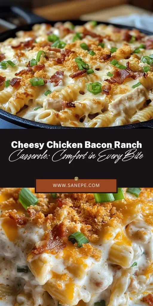 Indulge in the comforting taste of Cheesy Chicken Bacon Ranch Casserole, a dish that’s perfect for family dinners, potlucks, or any occasion! This creamy masterpiece features succulent chicken, crispy bacon, and gooey cheese, all harmoniously blended in a rich sauce. Customize it with your favorite ingredients for a personalized twist. Easy to make and packed with flavor, this casserole is sure to become a family favorite. #Casserole #ComfortFood #ChickenRecipe #EasyDinner