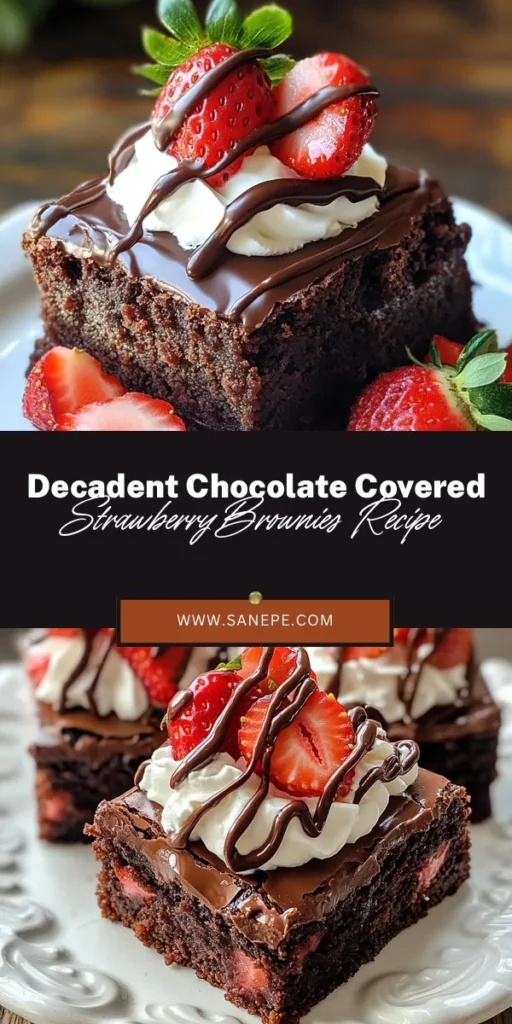 Treat yourself to the ultimate dessert with these Chocolate Covered Strawberry Brownies! This decadent treat combines rich, fudgy brownies with fresh chocolate-covered strawberries for an irresistible experience. Perfect for any occasion, this recipe is easy to follow, making it ideal for bakers of all levels. Gather your ingredients and get ready to impress your friends and family with this delicious delight! #ChocolateCoveredStrawberries #Brownies #DessertRecipes #BakingJoy #SweetTreats