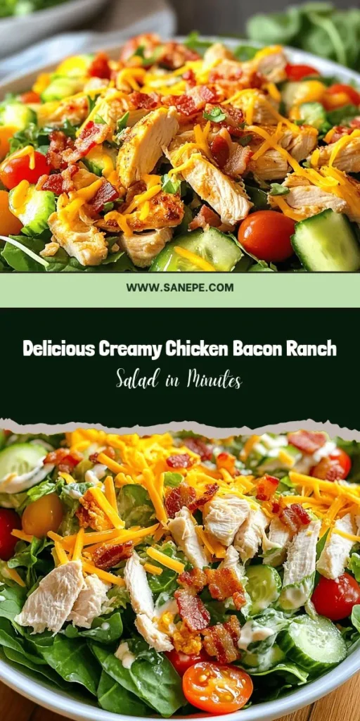 Craving a flavorful and healthy meal? Try this Creamy Chicken Bacon Ranch Salad that blends tender chicken, crispy bacon, and fresh veggies in a rich ranch dressing. Perfect for lunch or dinner, it’s easy to whip up using leftovers. Customize with your favorite greens and toppings for a satisfying dish that impresses at gatherings. Discover how to create this delicious salad and enjoy a nutritious twist on comfort food. #ChickenSalad #HealthyEating #RanchSalad #MealPrep #ComfortFood