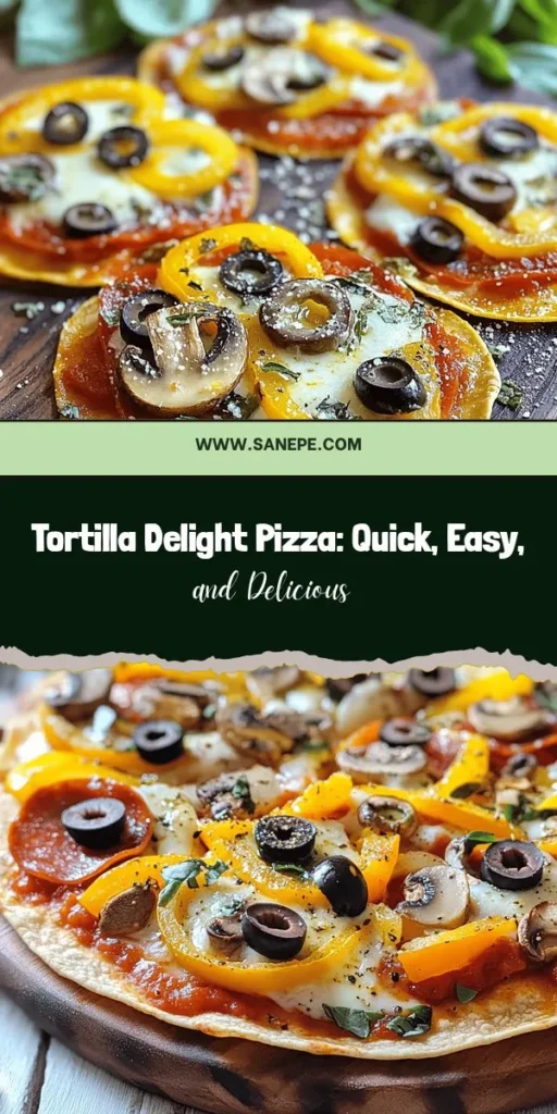 Looking for a quick and delicious meal? Try making Tortilla Delight Pizza! This fun recipe combines classic pizza flavors with the convenience of tortillas, allowing for endless topping combinations to suit any taste. Perfect for weeknight dinners, casual gatherings, or snack cravings, it’s simple to prepare and bake. Customize yours for a unique twist every time! Get creative and enjoy this fulfilling dish today! #TortillaPizza #EasyRecipes #PizzaNight #QuickMeals #FoodieFun #CookingAtHome