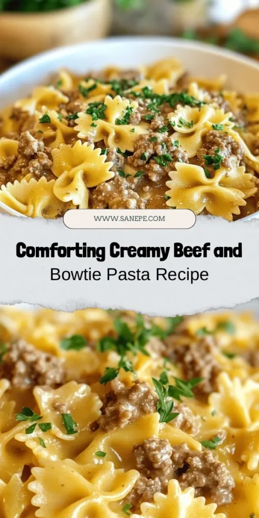 Savor the comforting indulgence of Creamy Beef and Bowtie Pasta, a delightful dish that combines savory ground beef, velvety heavy cream, and the playful texture of bowtie pasta. Perfect for busy weeknights or family gatherings, this easy recipe promises warmth and satisfaction. Elevate your culinary experience with added veggies or spices. Share the love of cooking and enjoy every creamy bite! #ComfortFood #PastaRecipes #DinnerIdeas #EasyCooking #FamilyMeals #CreamyPasta