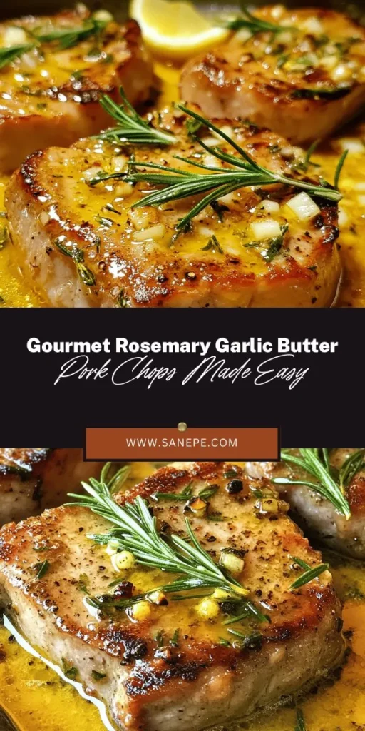 Indulge in a gourmet experience with this Rosemary Garlic Butter Pork Chops recipe! Perfectly seared pork chops are infused with aromatic garlic and fresh rosemary, delivering a mouthwatering aroma that will impress anyone. This dish, rich with buttery goodness and complemented by lemon's brightness, suits any occasion, from family dinners to special celebrations. Serve alongside roasted veggies or creamy mashed potatoes for a complete meal. #PorkChops #RosemaryGarlic #ButterRecipe #GourmetCooking #EasyDinner #HeartyMeals #ComfortFood #Foodie