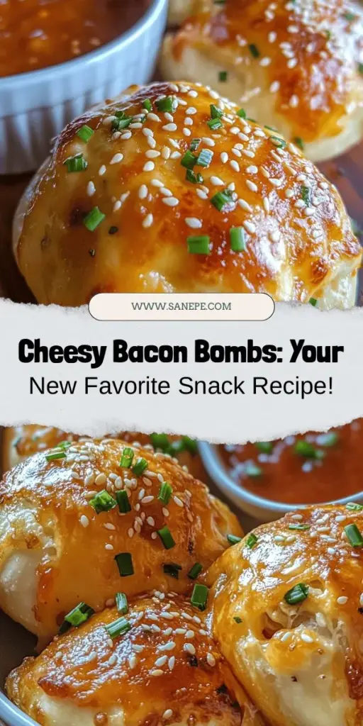 Discover the ultimate snack with Baked Bacon Stuffed Cheese Bombs! These delicious bites combine crispy bacon, gooey cheese, and fresh dough for a mouthwatering experience. Perfect for game days, parties, or cozy family nights, they're easy to make and endlessly customizable. Serve them with your favorite dipping sauces for an extra kick. Don't miss out on this cheesy delight that everyone will love! #CheeseBombs #Appetizers #SnackIdeas #GameDay #Foodie