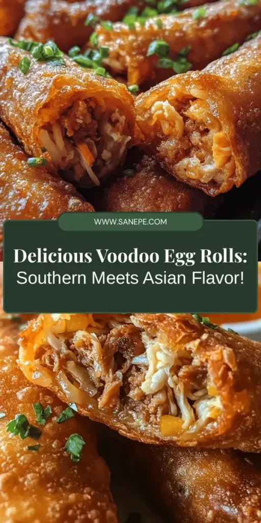 Dive into the delicious world of Voodoo Egg Rolls, a perfect blend of Southern comfort and Asian flair. These crispy delights are packed with pulled pork, coleslaw, jalapeños, and cream cheese, offering a unique taste experience. Ideal for game day or any gathering, they promise to impress your guests with their bold flavors. Serve them with sweet chili sauce for the perfect dip! Try this recipe for a culinary adventure! #VoodooEggRolls #FusionFood #ComfortFood #Appetizers #CookingAdventure #Foodie