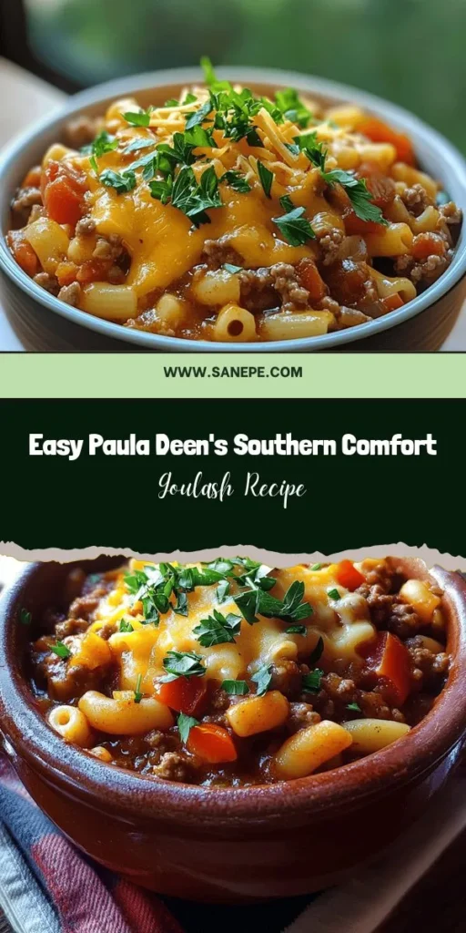 Discover the heartwarming flavors of Paula Deen's Southern Comfort Goulash, a delightful one-pot meal perfect for bringing family and friends together. This comforting recipe combines ground beef, tomatoes, kidney beans, and elbow macaroni, creating a rich and satisfying dish that evokes Southern hospitality. Easy to prepare and customizable, it's a must-try for any home cook! #SouthernComfort #Goulash #ComfortFood #PaulaDeen #FamilyRecipes #HomeCooking #OnePotMeal