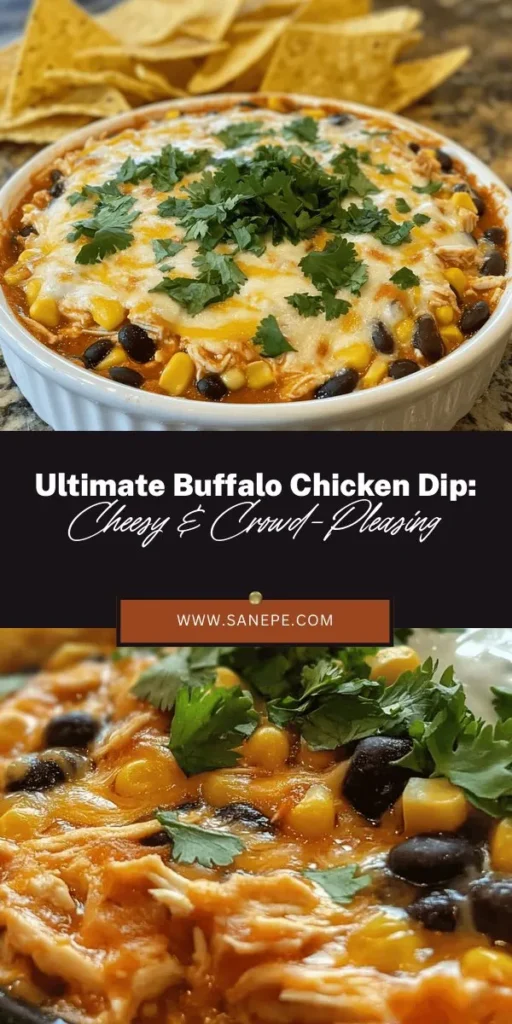 Discover the ultimate crowd-pleaser with this Cheesy Black Bean & Corn Buffalo Chicken Dip! Perfect for any gathering, this creamy, spicy dip combines shredded chicken, black beans, corn, and cheese, creating a flavor explosion that's hard to resist. Serve it with tortilla chips or fresh veggies for a tasty treat everyone will love. Check out the recipe for a delicious dip that's sure to impress! #BuffaloChickenDip #GameDayEats #PartyAppetizers #ComfortFood #EasyRecipes