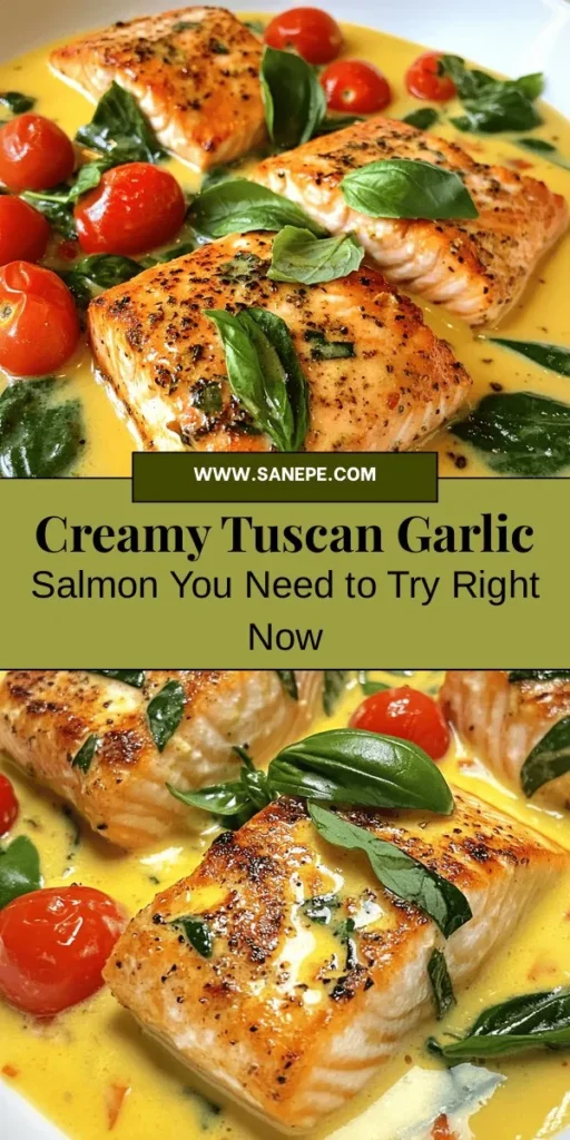 Indulge in the rich flavors of this Insanely Good Creamy Tuscan Garlic Salmon recipe! This delightful dish pairs buttery salmon with creamy garlic sauce, cherry tomatoes, spinach, and aromatic herbs for a restaurant-quality meal at home. Perfect for any occasion, it's easy to prepare and packed with nutritious ingredients. Discover the joy of Tuscan cuisine today! #CreamyTuscanSalmon #DinnerInspiration #HealthyEating #CookingAtHome #TuscanCuisine