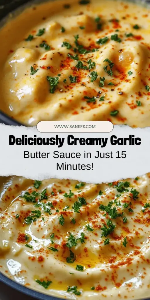 Elevate your meals with this creamy garlic butter sauce that will impress family and friends alike! This luxurious sauce combines rich butter, aromatic garlic, and heavy cream for a decadent flavor profile that's perfect for pasta, seafood, and vegetables. Quick and easy to make in just 15 minutes, it’s a culinary staple you’ll want to keep on hand. Discover the secret to restaurant-quality sauce at home! #GarlicButterSauce #DeliciousRecipes #ComfortFood #CookingTips #EasyRecipes #Foodie