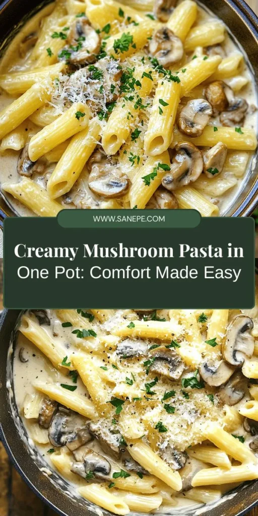 Discover the delightful One Pot Creamy Mushroom Pasta that's perfect for a cozy night in or a quick weeknight dinner. This flavorful dish combines earthy mushrooms, creamy sauce, and al dente pasta, all made in just one pot for easy cleanup. Ideal for mushroom lovers, this recipe offers a comforting meal without the hassle. Try it out tonight! #OnePotPasta #CreamyMushroomPasta #EasyDinner #ComfortFood #CookingAtHome #WeeknightMeals #PastaLove