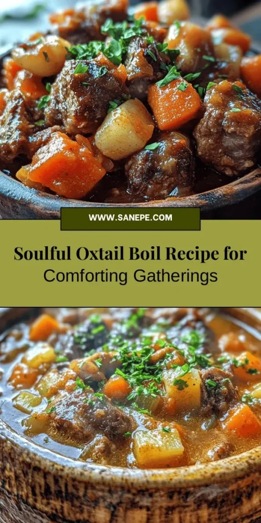 Looking for heartwarming comfort food? Try this Soulful Oxtail Boil, a rich and flavorful dish that brings families together. Simmered to perfection with tender oxtail, vibrant vegetables, and aromatic spices, this recipe showcases the beauty of communal dining. Perfect for gatherings, it nourishes both the body and soul. Discover the joy of sharing this delicious meal with loved ones! #OxtailBoil #ComfortFood #SoulFood #FamilyGathering #CookingTogether #Foodie