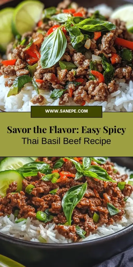 Embark on a flavorful journey with Spicy Thai Basil Beef, a beloved dish that perfectly balances sweet, salty, sour, and spicy flavors. This quick and easy recipe showcases tender ground beef stir-fried with fragrant Thai basil, aromatic garlic, and spicy chilies, making it an ideal choice for busy weeknights. Pair it with jasmine rice for a satisfying meal that captures the essence of Thai cuisine. Dive into the delightful world of Thai cooking today! #ThaiCuisine #SpicyThaiBasilBeef #QuickMeals #FoodLovers #CookingAtHome #AsianRecipes