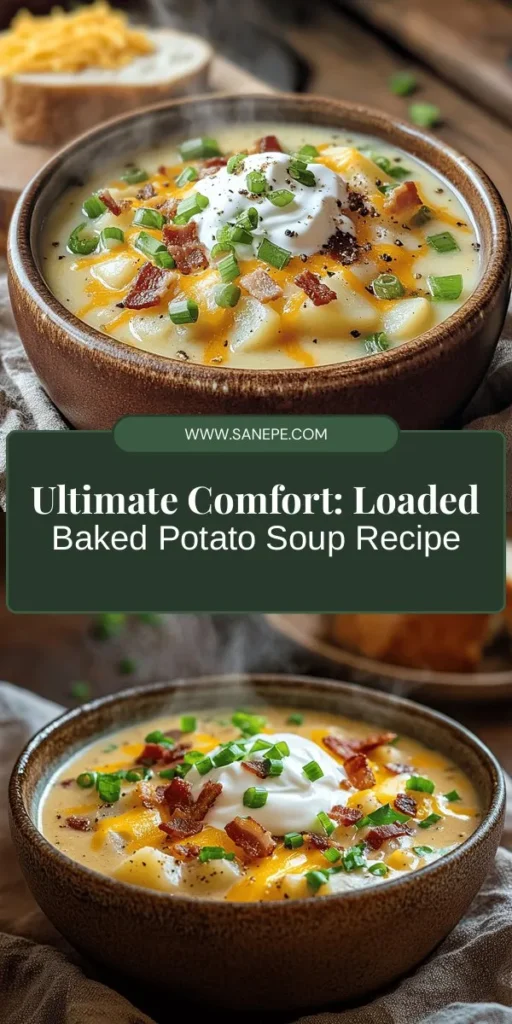 Warm up your chilly evenings with the Ultimate Loaded Baked Potato Soup! This creamy delight combines russet potatoes, savory bacon, sharp cheddar cheese, and a dollop of sour cream for a comforting bowl of goodness. It's perfect for family dinners or cozy nights in and is easily customizable for dietary preferences. Discover how to create this satisfying dish that everyone will love! #SoupRecipe #ComfortFood #BakedPotatoSoup #CozyEats #FallRecipes #Yummy #Foodie