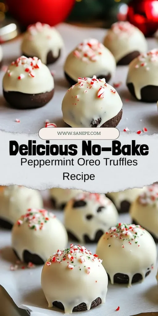 Get ready to elevate your holiday treats with this No-Bake Peppermint Oreo Truffles recipe! These delicious bites of chocolate and peppermint are easy to make and perfect for gatherings or gifting. With simple ingredients like Oreo cookies, cream cheese, and white chocolate, you can whip up these delightful truffles in no time. Plus, they look as good as they taste! Share them with family and friends, and spread some festive cheer this season. #NoBakeTreats #HolidayDesserts #PeppermintOreoTruffles #EasyRecipes #FestiveTreats #YummyTreats