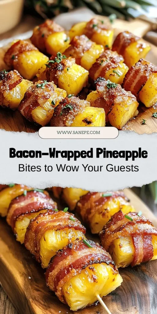 Elevate your appetizer game with these mouthwatering bacon-wrapped pineapple bites! The perfect blend of sweet, juicy pineapple and smoky, savory bacon creates an unforgettable flavor experience. Easy to make and a crowd favorite, these bites are great for any occasion! Don’t forget to experiment with different spices and bacon types for a unique twist. Find the full recipe now! #Appetizers #BaconWrapped #PineappleBites #PartyFood #RecipeIdeas #YummyFood #SnackTime