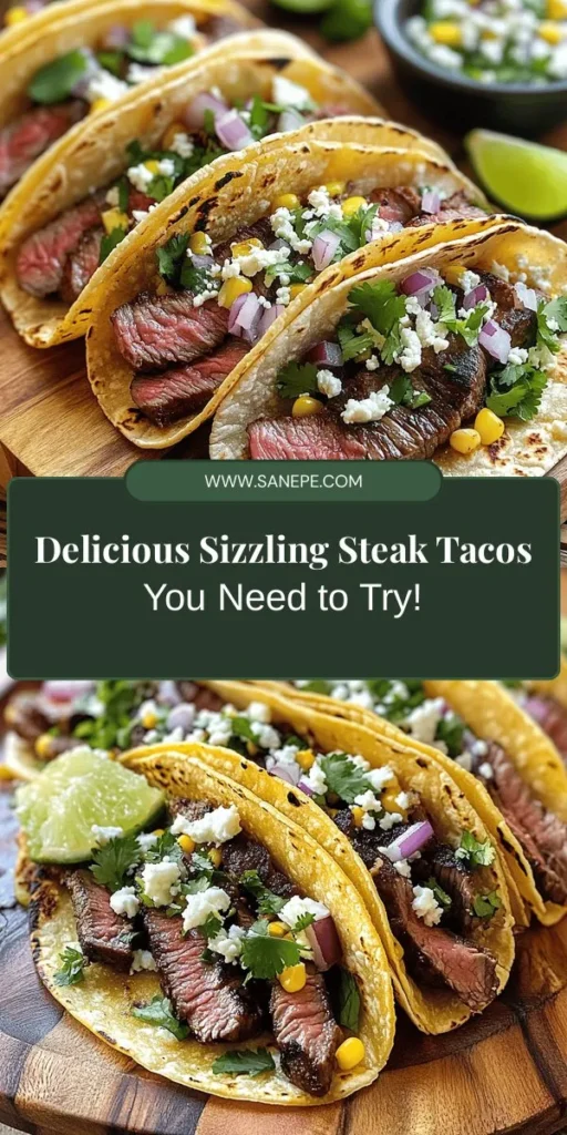 Discover the irresistible flavors of sizzling steak tacos with this easy recipe! Perfect for gatherings or casual dinners, these tacos feature tender flank steak marinated in mouthwatering spices, served in warm tortillas with vibrant toppings like fresh cilantro, lime, and red onion. Customize them with your favorite add-ons for a fun and satisfying meal. Elevate your taco night and impress your guests! #SteakTacos #TacoNight #MexicanCuisine #HomemadeTacos #FoodieFavorites