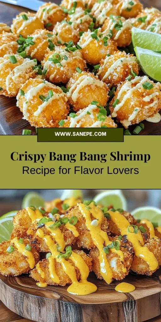 Indulge in the deliciousness of Bang Bang Shrimp, a crunchy, creamy appetizer perfect for any occasion. This Asian-inspired dish features succulent shrimp coated in crispy Panko breadcrumbs and drizzled with a spicy, sweet sauce made from mayo, sweet chili, and Sriracha. Easy to make at home, especially with an air fryer, it’s a healthier twist on a restaurant favorite. Get ready to impress your guests! #BangBangShrimp #Seafood #AirFryerRecipes #DeliciousDishes #Appetizers #HomeCooking #Foodie #Yummy