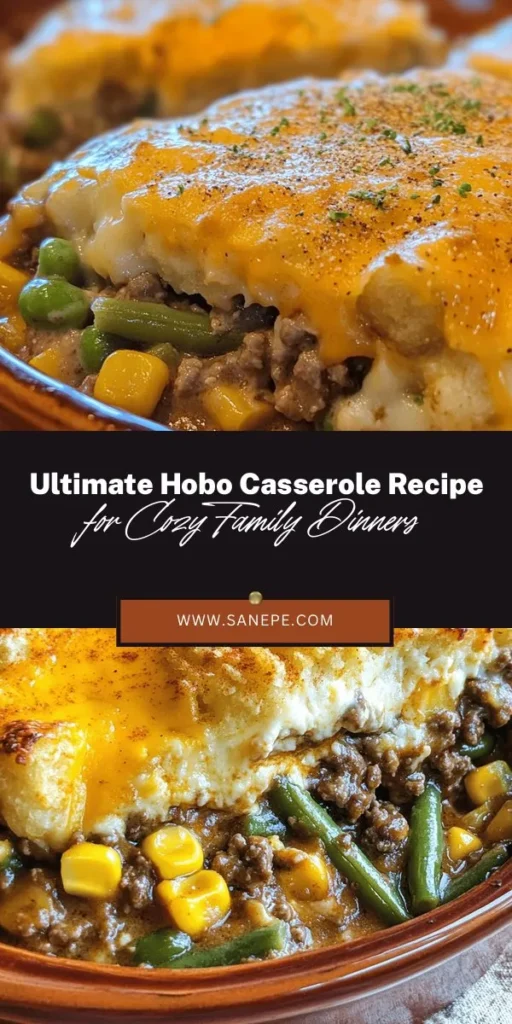 Discover the ultimate comfort food with our Hobo Casserole Delight! This versatile and hearty one-pan meal combines ground beef, fresh veggies, creamy mushroom soup, melted cheese, and crispy tater tots to create a dish everyone will love. Perfect for busy weeknights, gatherings, or cozy family dinners. Customize it to suit your taste with different ingredients or cheeses. Warm hearts and bellies with this delightful casserole! #ComfortFood #Casserole #FamilyMeals #EasyRecipes #HomeCooking