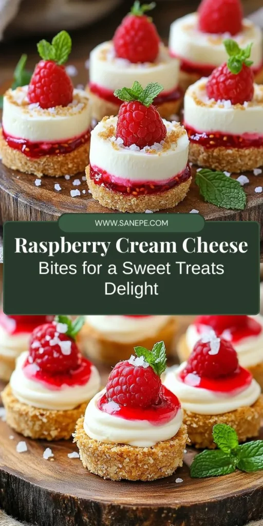 Looking for a refreshing and delicious dessert? Try these Raspberry Cream Cheese Bites! With a creamy filling, crumbly graham cracker crust, and the tangy sweetness of fresh raspberries, they’re perfect for any occasion. Easy to make, these bite-sized treats are not only a crowd-pleaser but also offer some nutritional benefits. Ideal for summer barbecues, birthday parties, or a cozy evening at home. Get the recipe today! #RaspberryCreamCheeseBites #DessertRecipes #SweetTreats #BakingIdeas #DeliciousDesserts