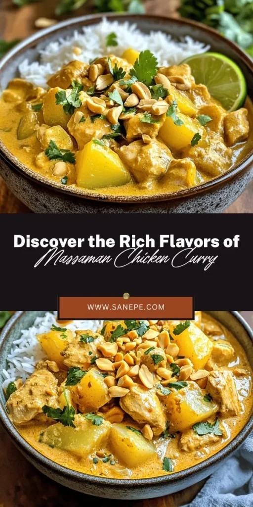 Discover the warm, comforting flavors of Massaman Chicken Curry, a beloved dish from Thai cuisine. Infused with a unique blend of spices like cardamom and cinnamon, this curry features tender chicken thighs and creamy coconut milk for a rich, satisfying meal. Perfect for novice cooks and seasoned chefs alike, dive into the cooking techniques and cultural significance behind this delightful dish. Elevate your mealtime with this aromatic journey! #MassamanCurry #ThaiCuisine #ComfortFood #CookingTips #HomeCooking #Foodie