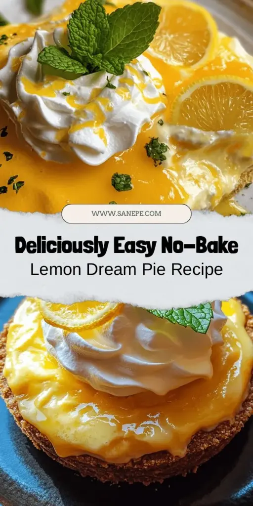 Discover the magic of a Zesty No-Bake Lemon Dream Pie! This refreshing dessert combines the tartness of lemons with a creamy filling and crunchy graham cracker crust, making it a perfect treat for any occasion. Easy to whip up and a joy to share, this pie is sure to impress your guests. Enjoy a vibrant flavor explosion in every bite. Try this delightful recipe for your next gathering! #LemonPie #NoBakeDesserts #DessertRecipe #LemonLove #EasyBaking