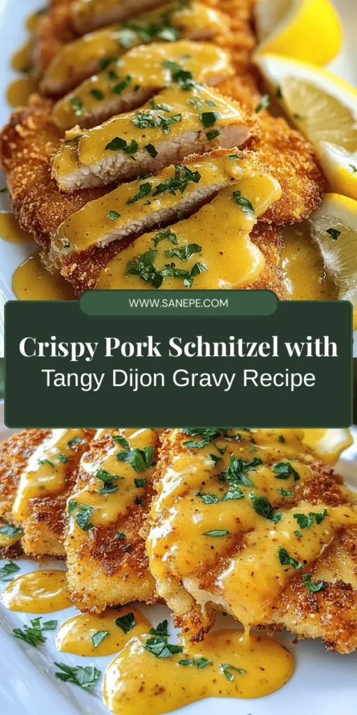 Discover the irresistible Crunchy Pork Schnitzel with Zesty Dijon Gravy! This delicious dish brings together perfectly breaded pork and a tangy gravy that enhances every bite. Ideal for family dinners or gatherings, it's a budget-friendly option that's sure to impress. With easy steps to achieve that signature crunch and flavors that pop, your guests will be begging for seconds. Try it out today! #PorkSchnitzel #DijonGravy #RecipeIdeas #Foodie #EasyDinner #ComfortFood