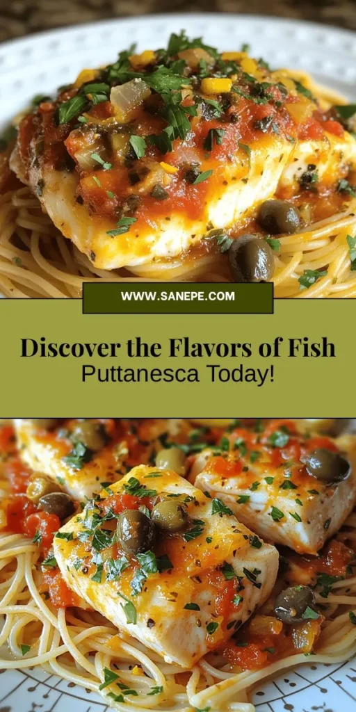 Discover the deliciousness of Fish Puttanesca, a vibrant Italian dish merging flaky white fish with a tangy, robust sauce made from crushed tomatoes, garlic, olives, and capers. Perfect for busy weeknights or special occasions, this nutritious meal is easy to prepare and packed with flavor. Impress your family and guests with this seafood twist on a classic, offering both health benefits and delightful taste. #FishPuttanesca #ItalianCuisine #EasyDinner #HealthyRecipes #SeafoodLovers