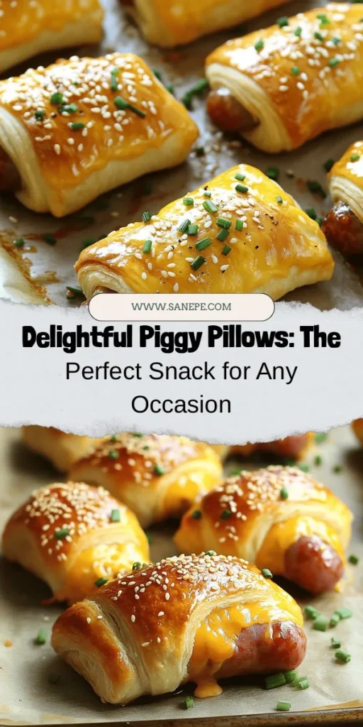 Discover the deliciousness of Piggy Pillows of Delight, a fun and easy snack perfect for any occasion! These bite-sized treats combine flaky crescent roll dough with savory mini sausages and melted cheddar cheese, all wrapped up and baked to golden perfection. With a hint of Dijon mustard and crunchy sesame seeds, they're sure to impress everyone at your next gathering. Try this quick recipe today and enjoy a crowd-pleaser! #snackrecipes #partyfood #familydinner #appetizers #easyrecipes #comfortfood