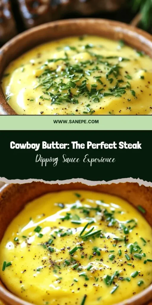 Discover the ultimate flavor experience with Cowboy Butter, a rich and zesty steak dipping sauce that transforms any meal into a memorable feast. This versatile sauce combines creamy unsalted butter with fresh herbs, garlic, and a hint of spice, perfect for elevating steak, chicken, seafood, or veggies. Easy to make and oh-so-delicious, Cowboy Butter will become a staple in your kitchen. Try it today and bring flavor to the table! #CowboyButter #SteakSauce #DippingSauce #Grilling #RecipeIdeas #Foodie #BBQLovers #CulinaryDelight