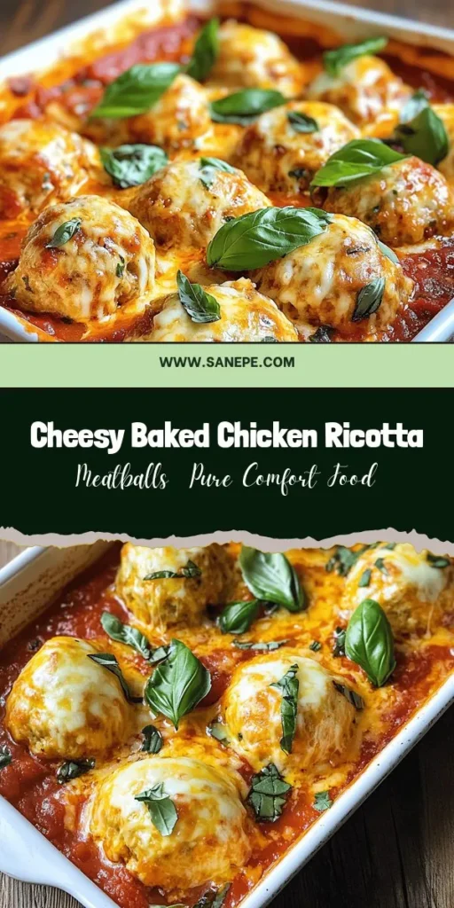 Indulge in the ultimate comfort food with these Cheesy Baked Chicken Ricotta Meatballs! Tender ground chicken meets creamy ricotta, fresh herbs, and savory marinara for a dish that's perfect for cozy dinners or special gatherings. Enjoy a satisfying meal that's easy to customize and delightful to share. Elevate your cooking with this family-friendly recipe! #ComfortFood #Meatballs #ChickenRecipes #DinnerIdeas #HomeCooking #CheesyGoodness #Foodie