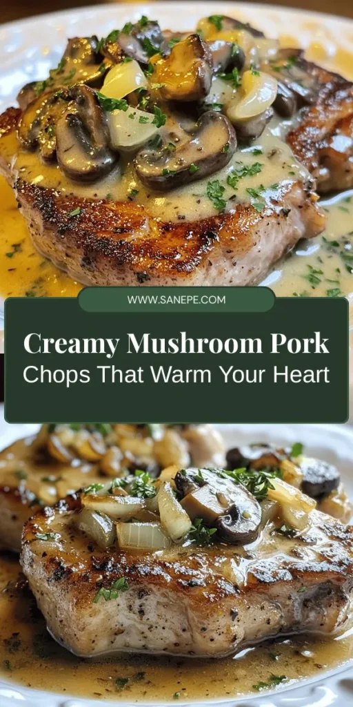 Discover the ultimate comfort food with Creamy Mushroom Bliss Pork Chops! This delicious dish features juicy bone-in pork chops smothered in a rich mushroom sauce that's perfect for weeknight meals or special occasions. Packed with flavor from fresh mushrooms, heavy cream, and savory spices, it's a cozy meal that will satisfy everyone. Get your forks ready for this culinary delight! #PorkChops #ComfortFood #MushroomSauce #EasyRecipes #FamilyDinner #DinnerIdeas #CulinaryDelight