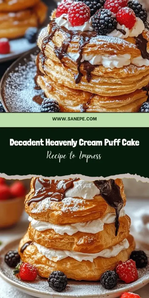 Indulge in the divine flavors of our Heavenly Cream Puff Cake! This stunning dessert combines light and airy choux pastry with a luscious cream filling and rich chocolate ganache, perfect for any celebration. With our step-by-step guide, even novice bakers can impress! Elevate your dessert game and create a beautiful treat that’s sure to delight everyone. Try it today! #CreamPuffCake #BakingRecipes #DessertGoals #ChouxPastry #SweetTreats #HomemadeDelights