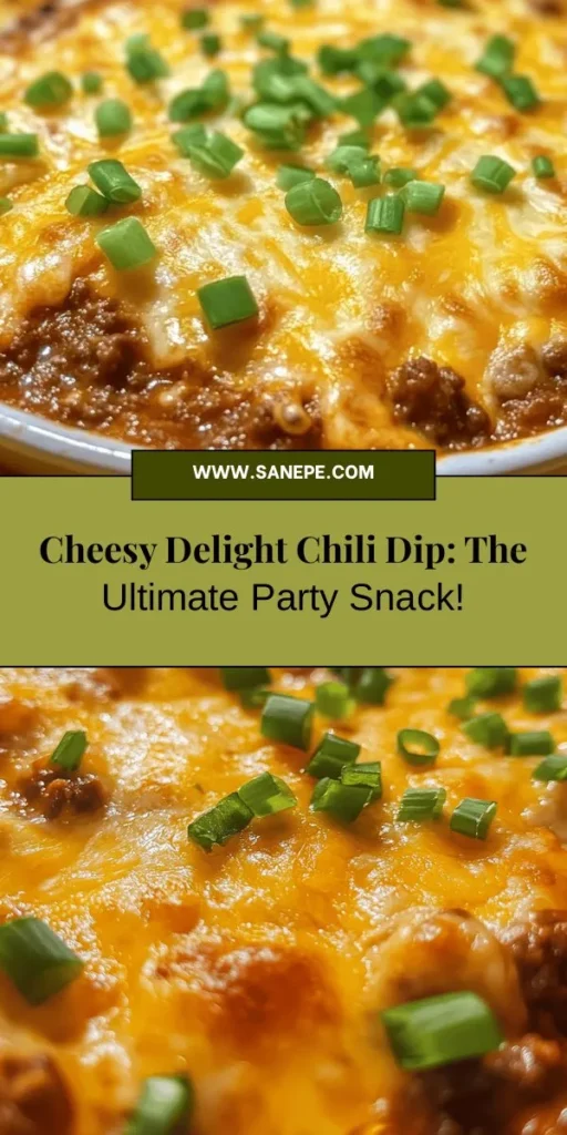 Transform your gatherings with this Cheesy Delight Chili Dip! A creamy blend of cream cheese, sour cream, canned chili, and a mix of delicious cheeses, this dip is perfect for any occasion. It pairs beautifully with tortilla chips, veggies, or bread for a satisfying crunch. Easy to prepare and utterly scrumptious, it’s sure to impress your guests. Dive into the flavors and make unforgettable memories! #CheesyDelight #ChiliDip #PartyFood #Dips #GameDaySnacks #ComfortFood #SnackIdeas