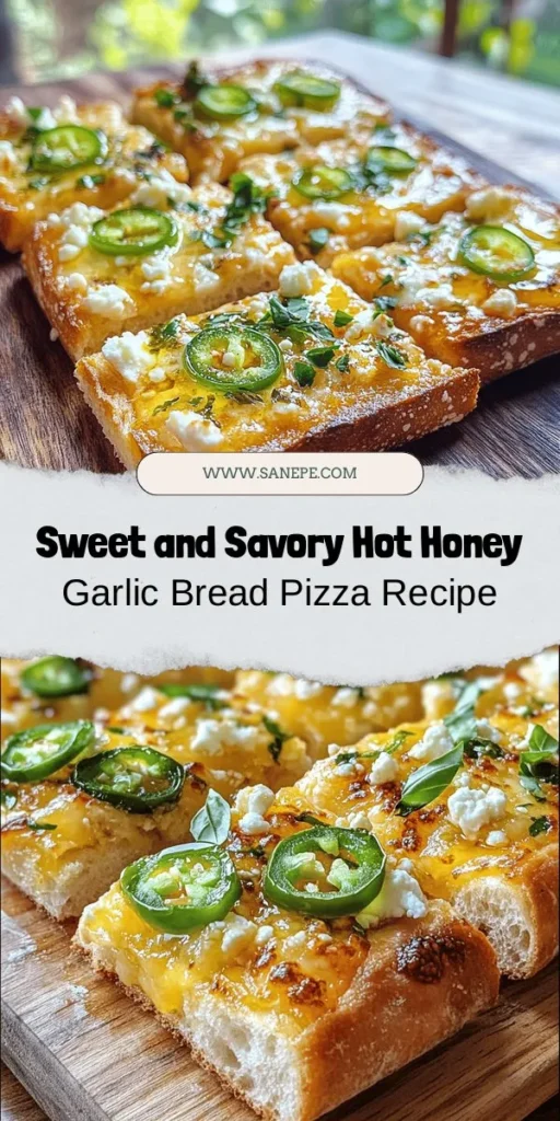 Satisfy your cravings with Hot Honey Garlic Bread Pizza, a delicious blend of sweet, spicy, and savory flavors! This innovative recipe swaps traditional pizza crust for flavorful garlic bread, topped with gooey mozzarella, tangy feta, and a drizzle of hot honey for the perfect finishing touch. Easy to prepare, it's ideal for any occasion. Try this unique twist on classic pizza and impress your friends and family! #PizzaLovers #HotHoney #GarlicBread #EasyRecipes #Foodie