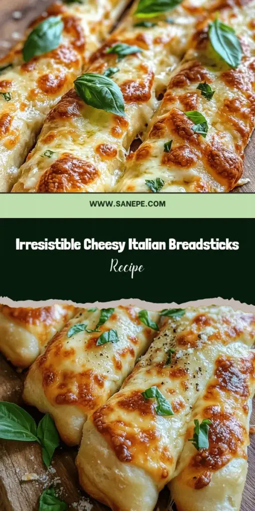 Indulge in the rich flavors of homemade Cheesy Italian Breadsticks! Perfect for any occasion, these golden, cheesy delights are easy to make and sure to impress. With a blend of all-purpose flour, active dry yeast, and a medley of garlic and Italian seasonings, every bite is bursting with Italian charm. Pair them with marinara or enjoy them solo; these breadsticks are a must-try comfort food that brings warmth to any table. #CheesyBreadsticks #ItalianCooking #HomemadeSnacks #ComfortFood #BakingJoy