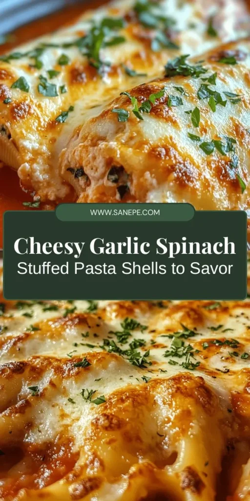 Indulge in the comforting taste of garlic and spinach stuffed pasta shells, perfect for any occasion! This delicious recipe combines creamy cheeses with fresh spinach and aromatic garlic, making it a favorite for family dinners and meal prep alike. Versatile and packed with nutrients, it's easy to customize for different dietary preferences. Enjoy it as a main course or with a crisp salad. #ComfortFood #PastaRecipes #HealthyEating #Spinach #Garlic #DinnerIdeas #VegetarianRecipes #Foodie