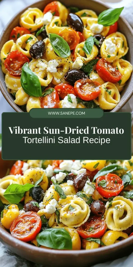 Discover the deliciousness of Sun-Dried Tomato Tortellini Pasta Salad! This vibrant dish is perfect for any occasion, combining cheese-filled tortellini with sun-dried tomatoes, fresh veggies, and a tangy dressing. Serve it as a refreshing side or add protein for a hearty main. With its rich flavors and eye-catching colors, it's sure to impress everyone at your table. Perfect for meal prep or summer gatherings! #PastaSalad #MealPrep #ItalianCuisine #HealthyEating #SummerRecipes