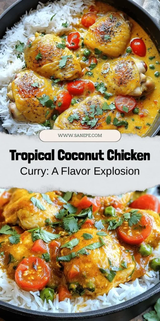 Embark on a flavorful journey with Tropical Indian Coconut Chicken Curry, a perfect blend of Indian spices and tropical ingredients. This creamy, aromatic dish features tender chicken simmered in rich coconut milk, balanced with diced tomatoes and spices. Easy to prepare, it’s a delightful option for any mealtime. Serve it with fragrant basmati rice or warm naan for an unforgettable dining experience! #CoconutCurry #IndianCuisine #CookingAdventure #TropicalFlavors #ComfortFood