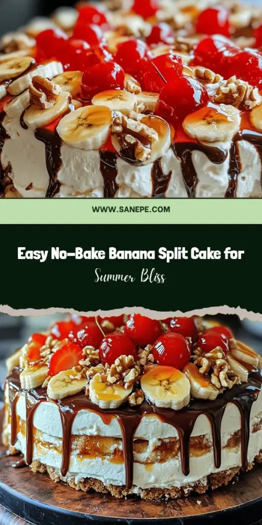 Dive into the world of delightful desserts with this No-Bake Banana Split Cake recipe! Perfect for warm days, this layered treat combines the classic flavors of banana splits without the need for baking. With a creamy filling, fresh bananas, and drizzles of chocolate, it’s sure to impress at any gathering. Easy to make and incredibly satisfying, this cake will become a summer staple. Try it today and enjoy the nostalgic flavors! #NoBakeDessert #BananaSplitCake #SummerTreat #EasyRecipes #DessertLovers