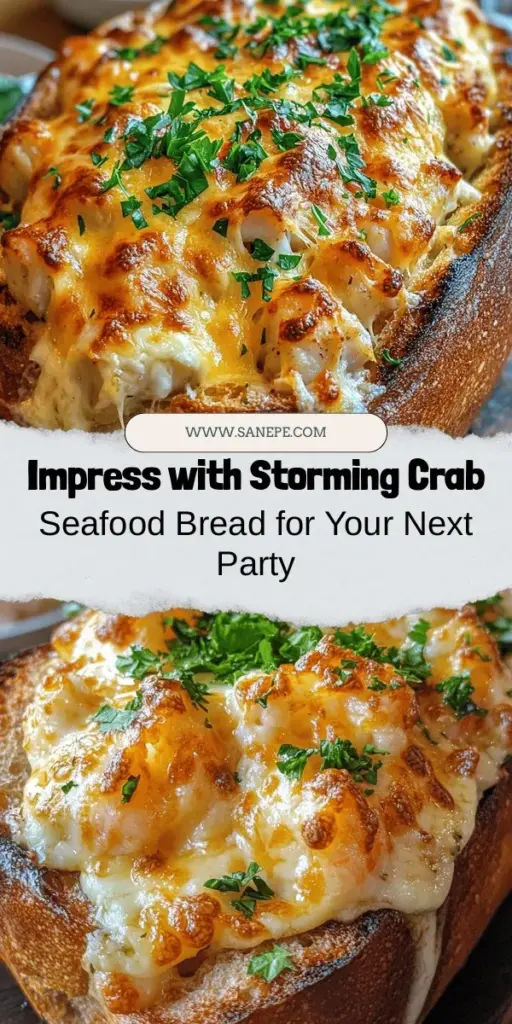 Discover the mouthwatering Storming Crab Seafood Bread, a perfect seafood appetizer that combines rich crab and shrimp filling with a rustic sourdough loaf. This easy-to-make dish is not only delicious but also a crowd-pleaser for any gathering. With creamy cheeses, zesty Cajun seasoning, and fresh ingredients, every bite is a delightful experience. Try this recipe for your next occasion! #SeafoodBread #CrabRecipes #Sourdough #SeafoodLovers #Appetizers #HomeCooking #PartyFood