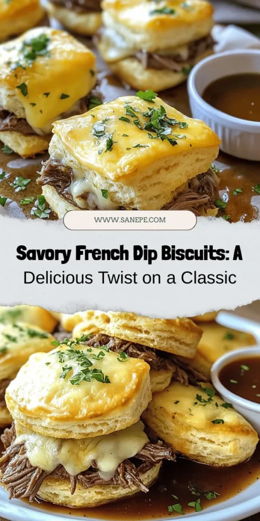 Discover a delicious twist on a classic favorite with Savory French Dip Biscuits! This recipe transforms the iconic French dip sandwich into flaky, buttery biscuits, filled with tender slow-cooked beef and served with rich au jus for dipping. Perfect for family dinners, game day, or cozy nights in, these biscuits combine comfort and flavor in every bite. Experience the joy of homemade goodness with this easy, satisfying dish! #FrenchDip #Biscuits #ComfortFood #Recipe #CookingAtHome #SavoryDelights