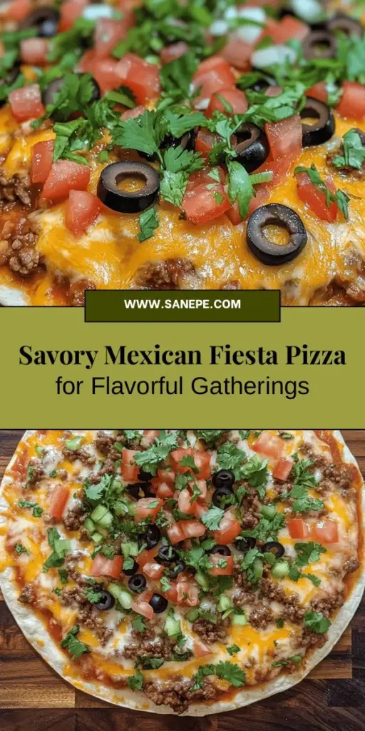 Experience the vibrant flavors of Mexico with this Savory Mexican Fiesta Pizza! This delightful dish combines traditional pizza with bold Mexican ingredients like refried beans, salsa, fresh veggies, and a cheesy topping for a satisfying meal that's perfect for any occasion. Whether you prefer a crispy tortilla or a hearty pizza crust, this customizable recipe is a crowd-pleaser. Get ready to wow your friends and family with this delicious fusion! #MexicanFiestaPizza #Foodie #PizzaLovers #DinnerIdeas #YummyRecipes