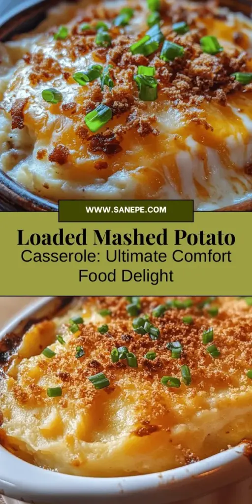 Indulge in the ultimate comfort food with this loaded mashed potato casserole! Creamy mashed potatoes blend perfectly with cheese, crispy bacon, and green onions for a dish that's both hearty and satisfying. Perfect for holidays, potlucks, or cozy family dinners, this versatile recipe is easy to make and customize. Elevate your mealtime and enjoy the warmth of this classic dish. #LoadedMashedPotatoCasserole #ComfortFood #DinnerIdeas #CheesyCasserole #PotluckRecipes #HomeCooking #EasyRecipes