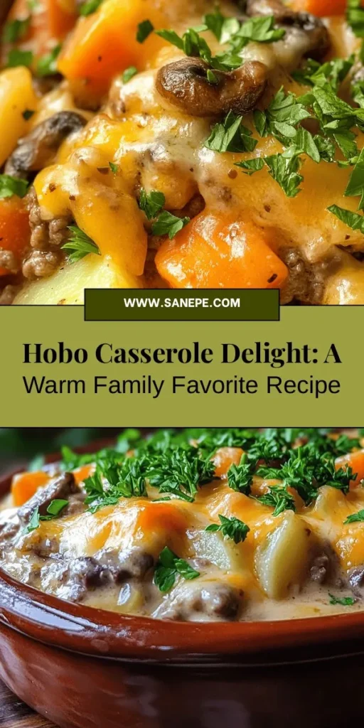 Discover the warmth of home-cooked comfort with Hobo Casserole Delight! This easy-to-make recipe combines ground beef, fresh vegetables, and creamy soup for a hearty meal your family will crave. Perfect for busy nights, it’s a versatile dish adaptable to any dietary preference. Explore its fascinating history and nutritional benefits, and follow our step-by-step guide to whip up this classic casserole today! #HoboCasserole #ComfortFood #EasyRecipes #FamilyDinner #Homemade #CasseroleLove