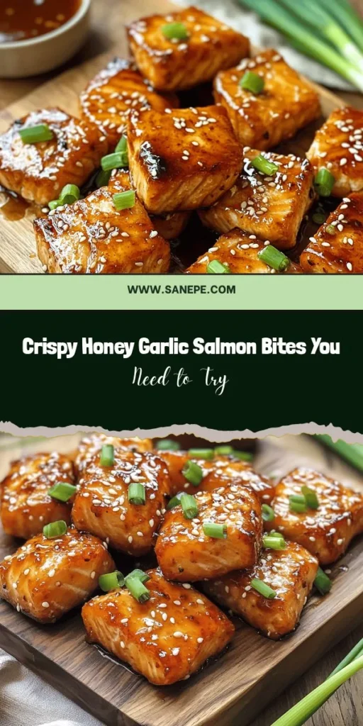 Delight your taste buds with Crispy Honey Garlic Salmon Bites! These flavorful morsels bring together the tender, flaky goodness of salmon with a crispy exterior, all coated in a delicious honey garlic sauce. Perfect for a quick weeknight dinner or impressing guests at a party, this simple recipe is rich in protein and omega-3s. Explore the satisfying crunch and irresistible flavor—your family will love them! #SalmonBites #HealthyEating #CrispySalmon #HoneyGarlic #RecipeIdeas #HomeCooking #DeliciousDishes