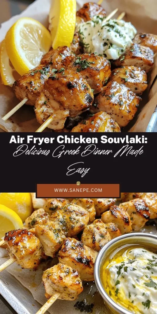 Transform your kitchen into a Greek taverna with this Air Fryer Chicken Souvlaki recipe! Enjoy tender, marinated chicken skewers bursting with flavor, thanks to a perfect blend of olive oil, lemon, garlic, and spices. This healthier twist on a classic dish not only saves on calories but also retains that delicious crispy texture. Pair it with tzatziki, pita, and a fresh Greek salad for the ultimate dining experience. #AirFryerRecipes #ChickenSouvlaki #GreekCuisine #HealthyEating #CookingAtHome #Foodie