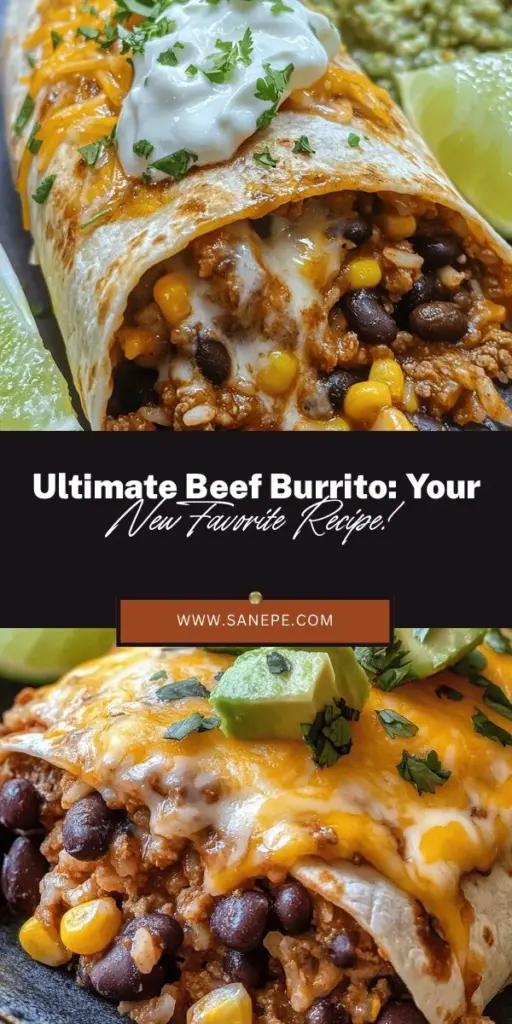 Indulge in the Ultimate Loaded Beef Burrito, a delicious fusion of savory ground beef, hearty beans, and fresh toppings all wrapped in a warm tortilla. Perfect for lunch, dinner, or gatherings, this recipe offers a satisfying blend of flavors and textures that everyone will love. With easy preparation steps and customizable ingredients, you can create a nutritious meal packed with protein and taste. Check out the recipe and make your burrito dreams come true! #BeefBurrito #DinnerInspo #Foodie #MexicanFood #EasyRecipes #CookAtHome